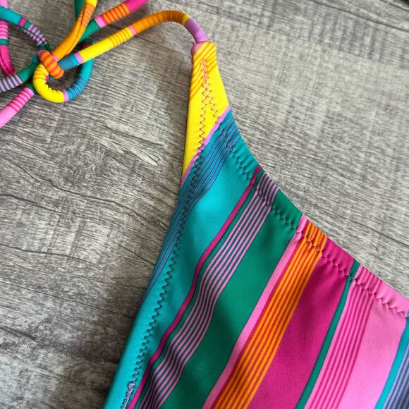 Inmocean Bright Rainbow Striped Bikini Set Juniors L Halter Triangle Top 2 Piece - Picture 6 of 10